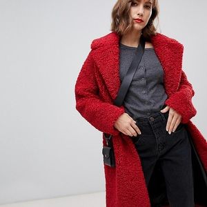 Stradivarius Red Teddy Coat